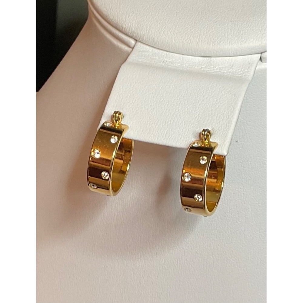 Swarovski Pierced Earrings Gold-Tone Hoops 3/4" Confetti Flush-set Crystals